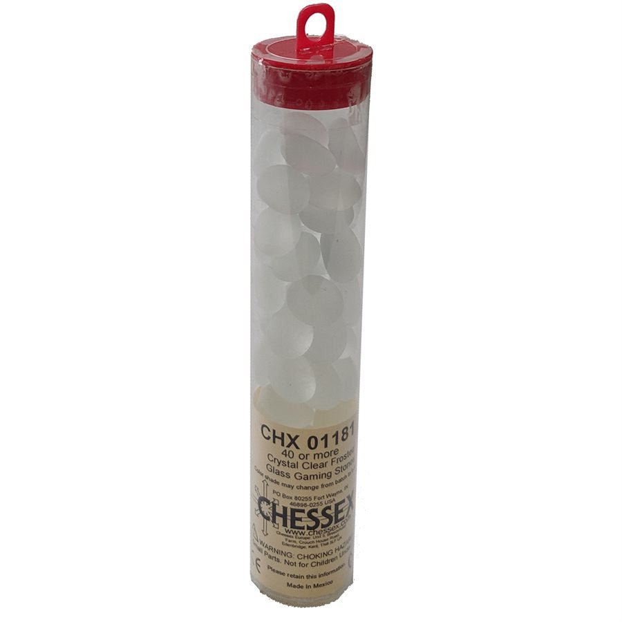 Chessex Gaming Glass Stones in Tube - Frosted Crystal Clear (40) - 601982015824 - CrystalLotus.eu