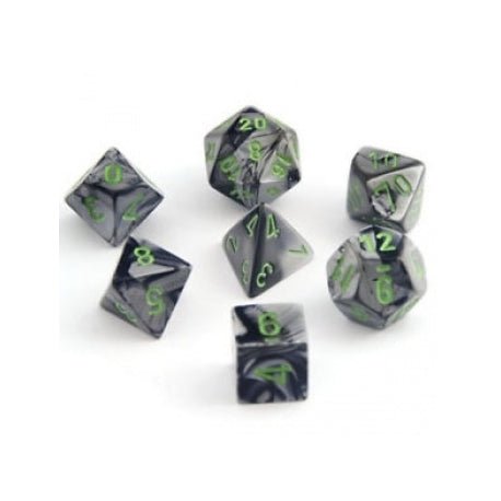 Chessex Gemini Polyhedral 7 - Die Set - Black - Grey w/green - 709619015039 - CrystalLotus.eu