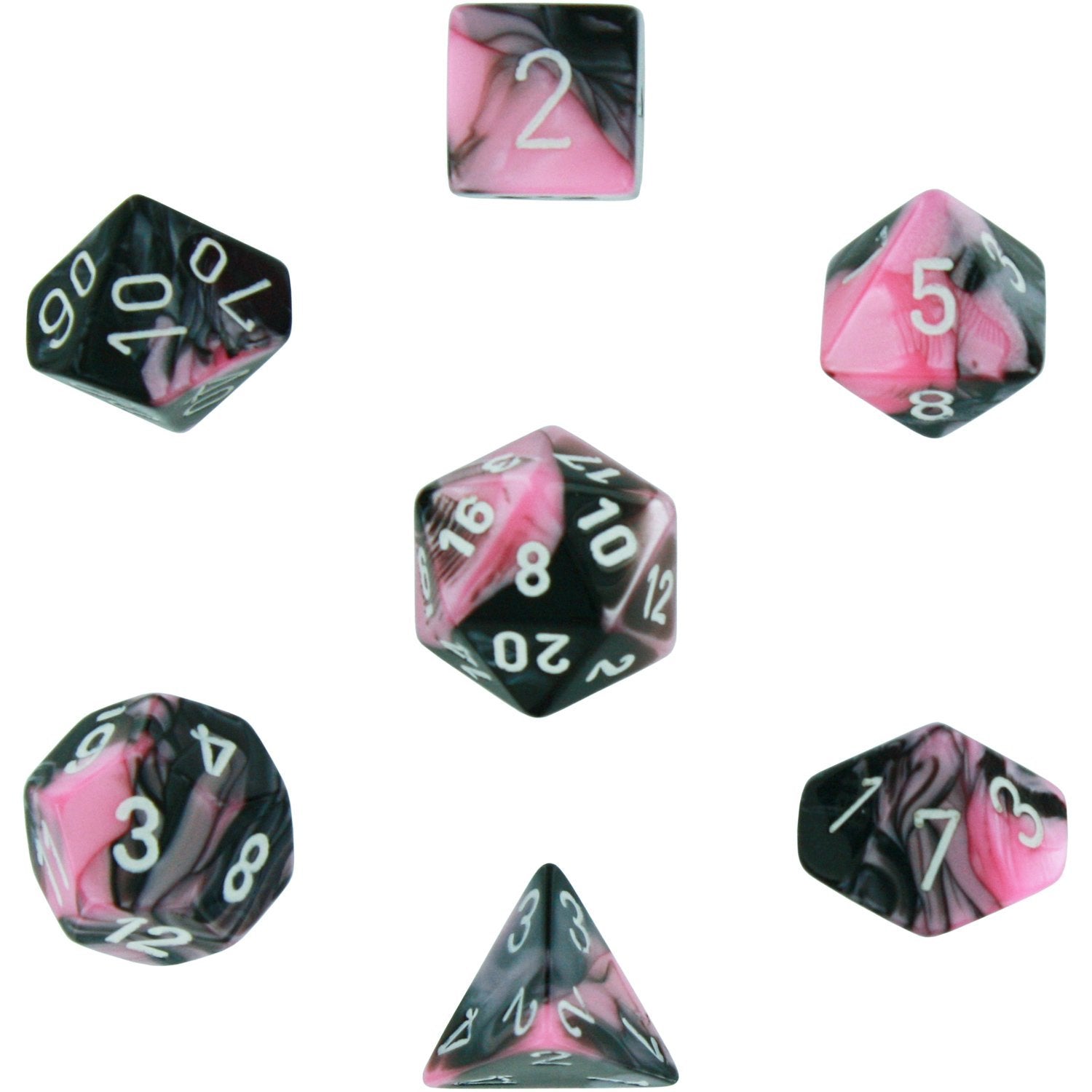 Chessex Gemini Polyhedral 7 - Die Set - Black - Pink w/white - 601982022921 - CrystalLotus.eu