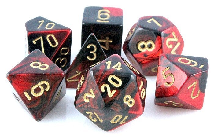 Chessex Gemini Polyhedral 7 - Die Set - Black - Red w/gold - 850365002115 - CrystalLotus.eu