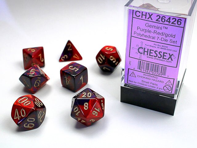 Chessex Gemini Polyhedral 7 - Die Set - Purple - Red w/gold - 601982022891 - CrystalLotus.eu