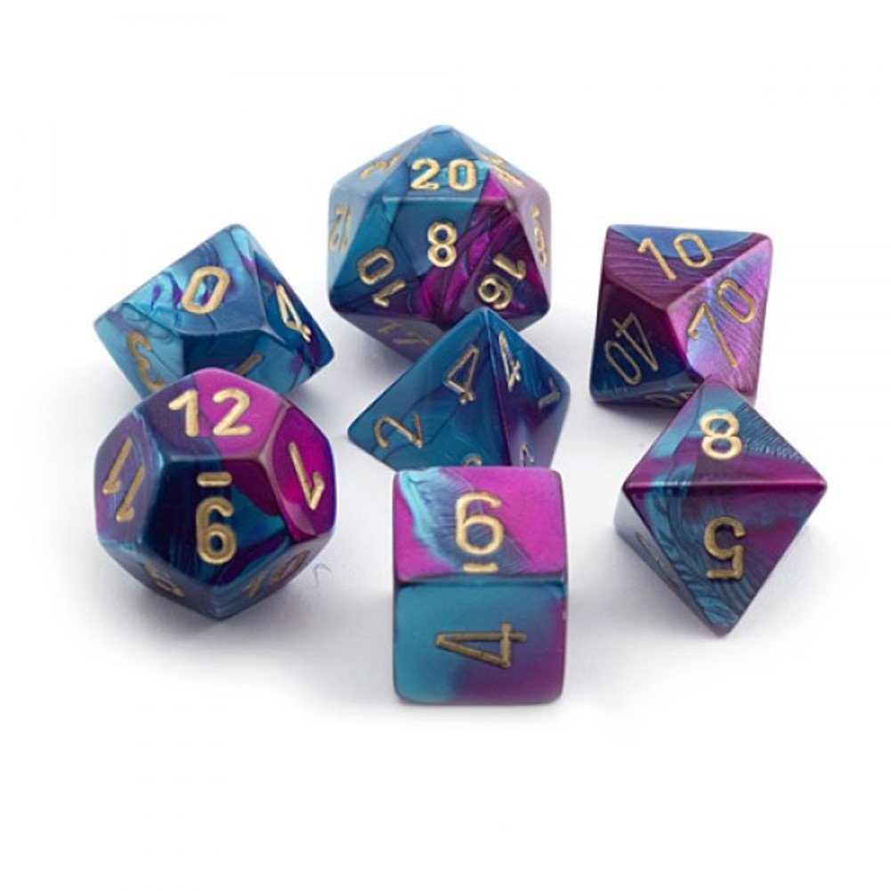 Chessex Gemini Polyhedral 7 - Die Set - Purple - Teal w/gold - 709619015046 - CrystalLotus.eu