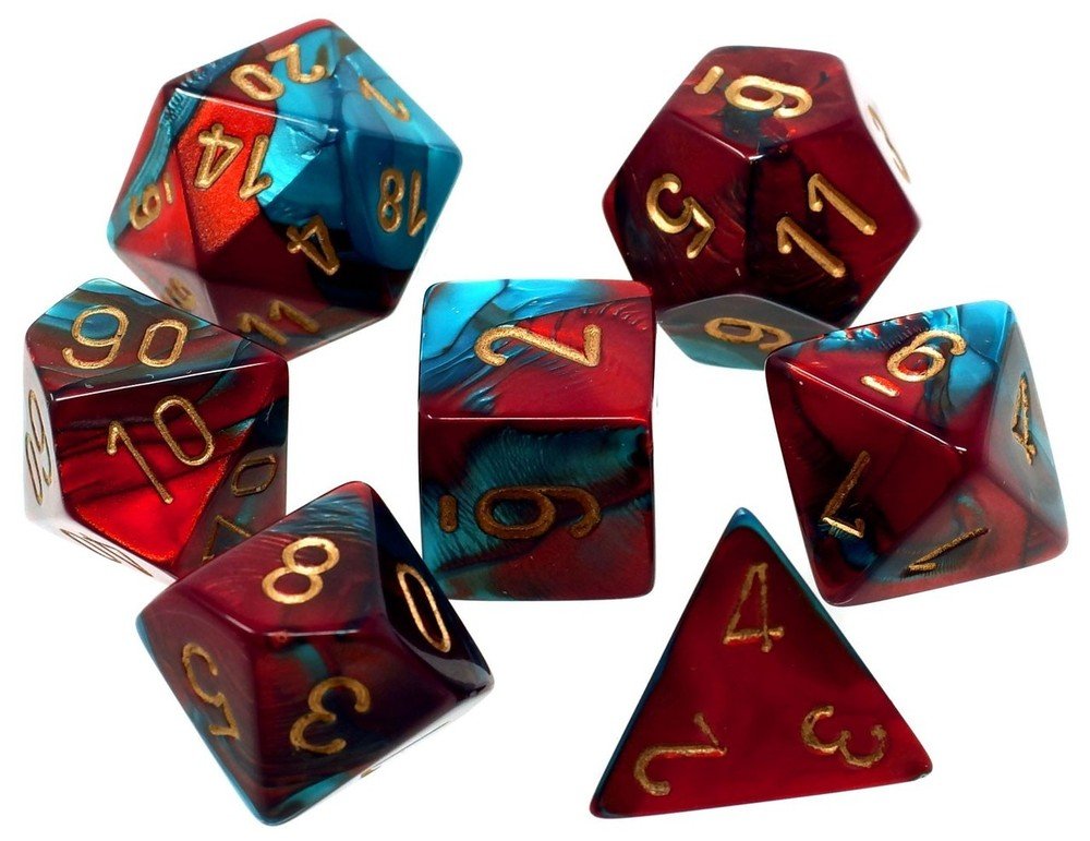 Chessex Gemini Polyhedral 7 - Die Set - Red - Teal with gold - 601982023164 - CrystalLotus.eu