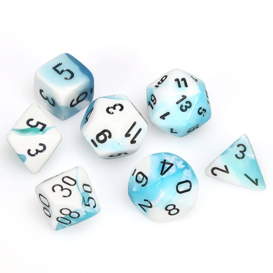 Chessex Gemini Polyhedral 7 - Die Set - White - Teal w/black - 601982023010 - CrystalLotus.eu