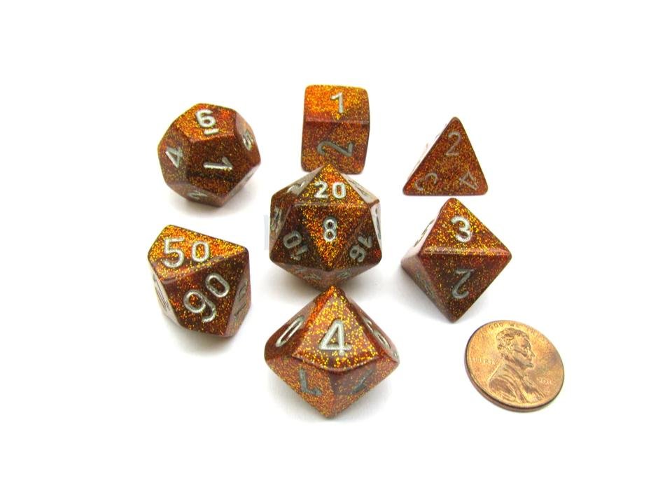 Chessex Glitter Polyhedral 7 - Die Set - Gold w/silver - 601982025069 - CrystalLotus.eu