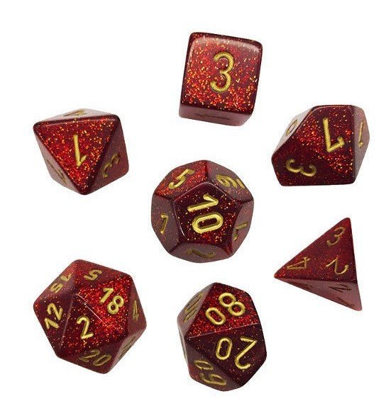 Chessex Glitter Polyhedral 7 - Die Set - Ruby w/gold - 601982025076 - CrystalLotus.eu