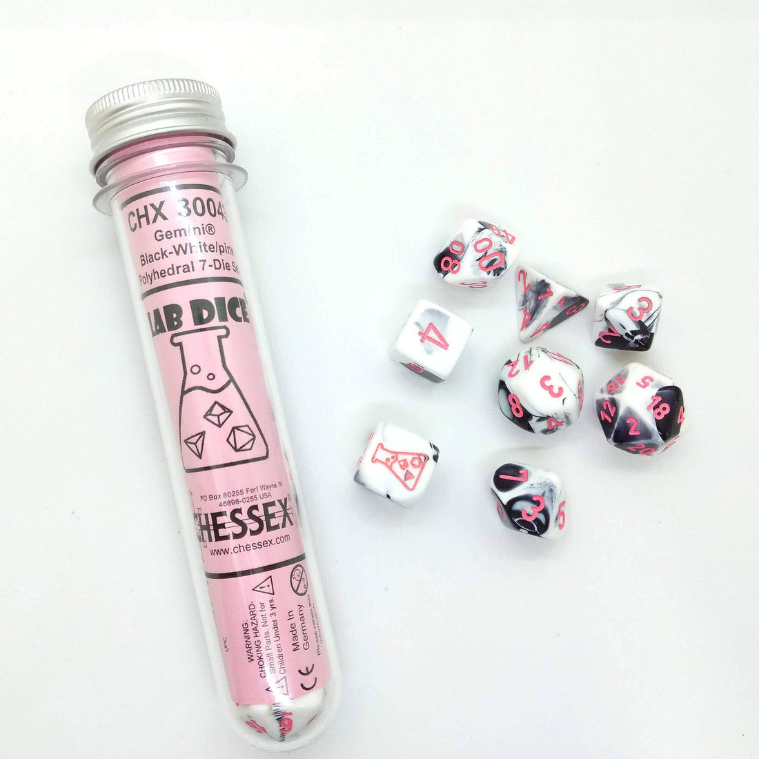 Chessex Lab Dice 4 - 7 Die Set Gemini Black - White/pink - 601982030278 - CrystalLotus.eu