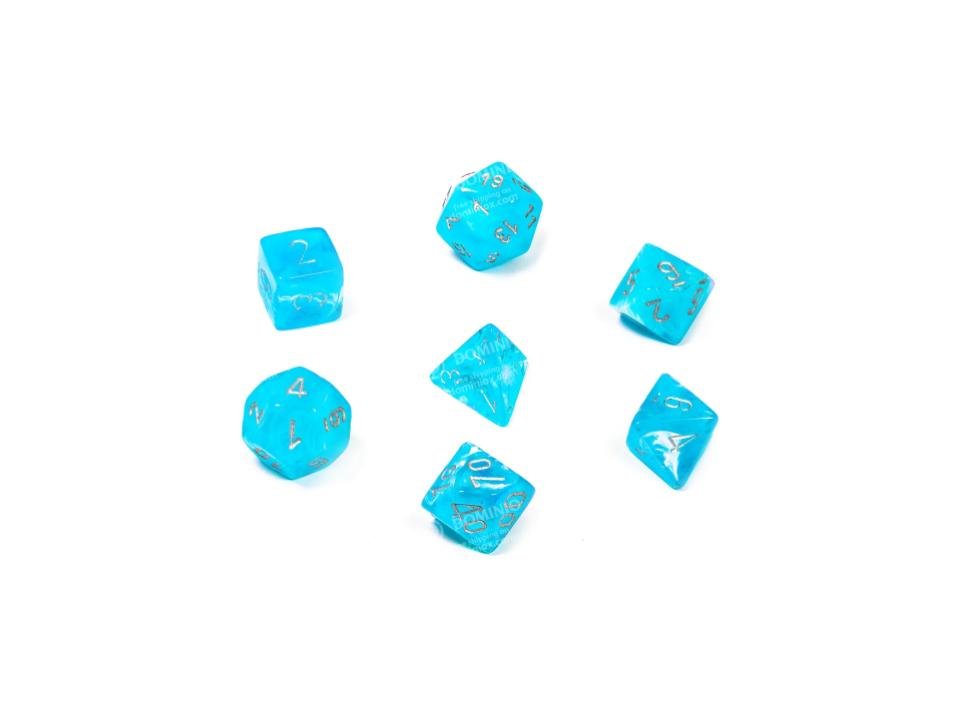 Chessex Luminary Polyhedral 7 - Die Set - Sky w/silver - 6019820162724 - CrystalLotus.eu