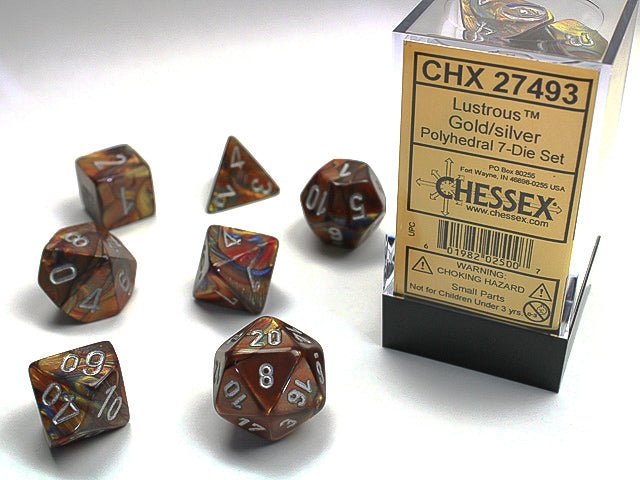 Chessex Lustrous 7 - Die Set - Gold w/silver - 601982025007 - CrystalLotus.eu