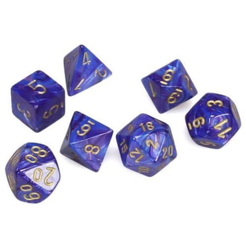 Chessex Lustrous 7 - Die Set - Purple w/gold - 601982025021 - CrystalLotus.eu