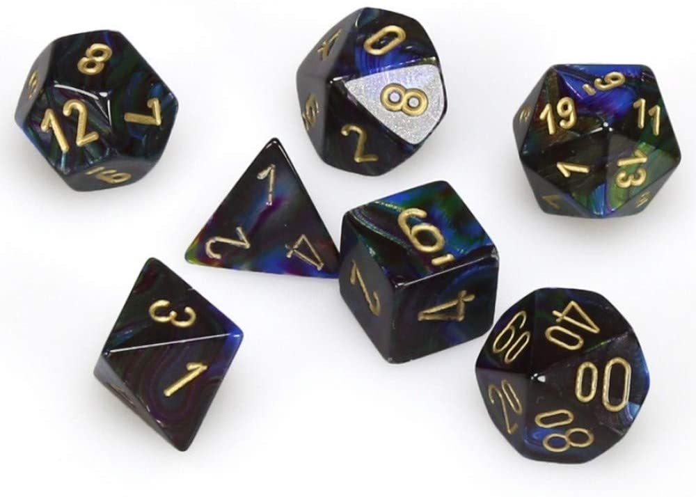 Chessex Lustrous 7 - Die Set - Shadow w/gold - 601982025045 - CrystalLotus.eu