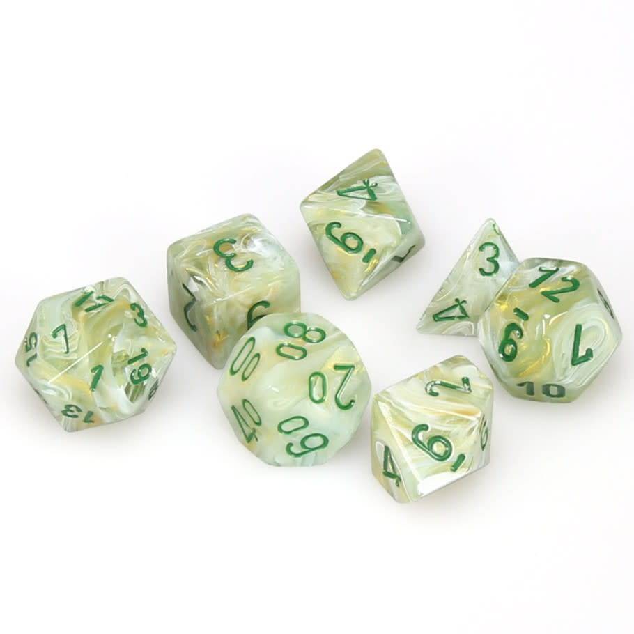 Chessex Marble 7 - Die Set - Green w/dark green - 601982024581 - CrystalLotus.eu