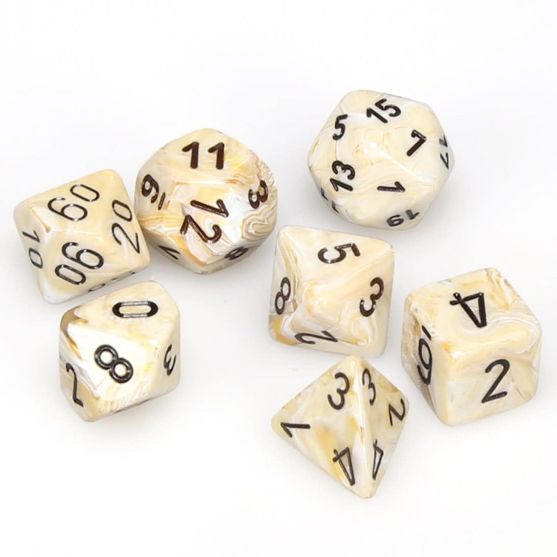 Chessex Marble 7 - Die Set - Ivory w/black - 601982024529 - CrystalLotus.eu