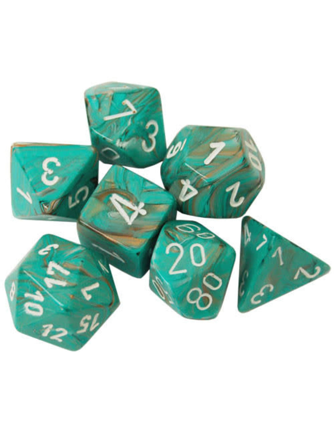 Chessex Marble Polyhedral 7 - Die Set - Oxi - Copper w/white - 601982012328 - CrystalLotus.eu