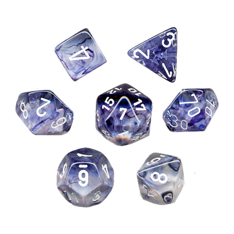 Chessex Nebula 7 - Die Set - Black w/white - 601982024574 - CrystalLotus.eu