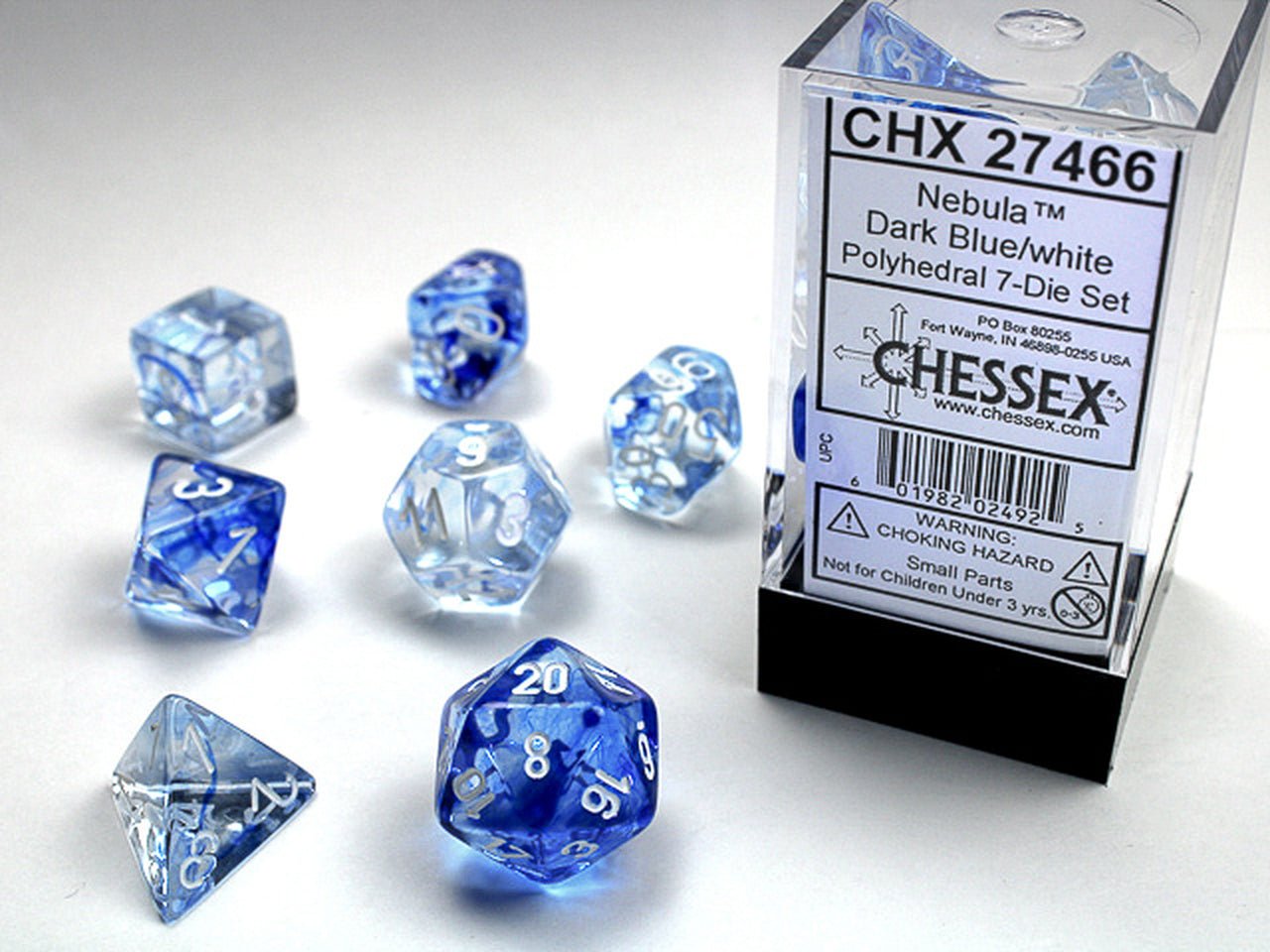 Chessex Nebula 7 - Die Set - Dark Blue w/white - 601982024925 - CrystalLotus.eu