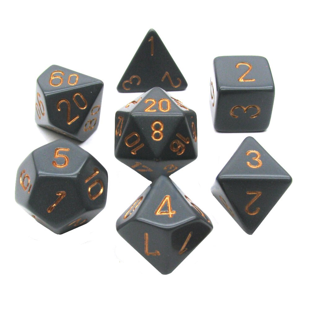 Chessex Opaque Polyhedral 7 - Die Sets - Black w/gold - 601982021382 - CrystalLotus.eu