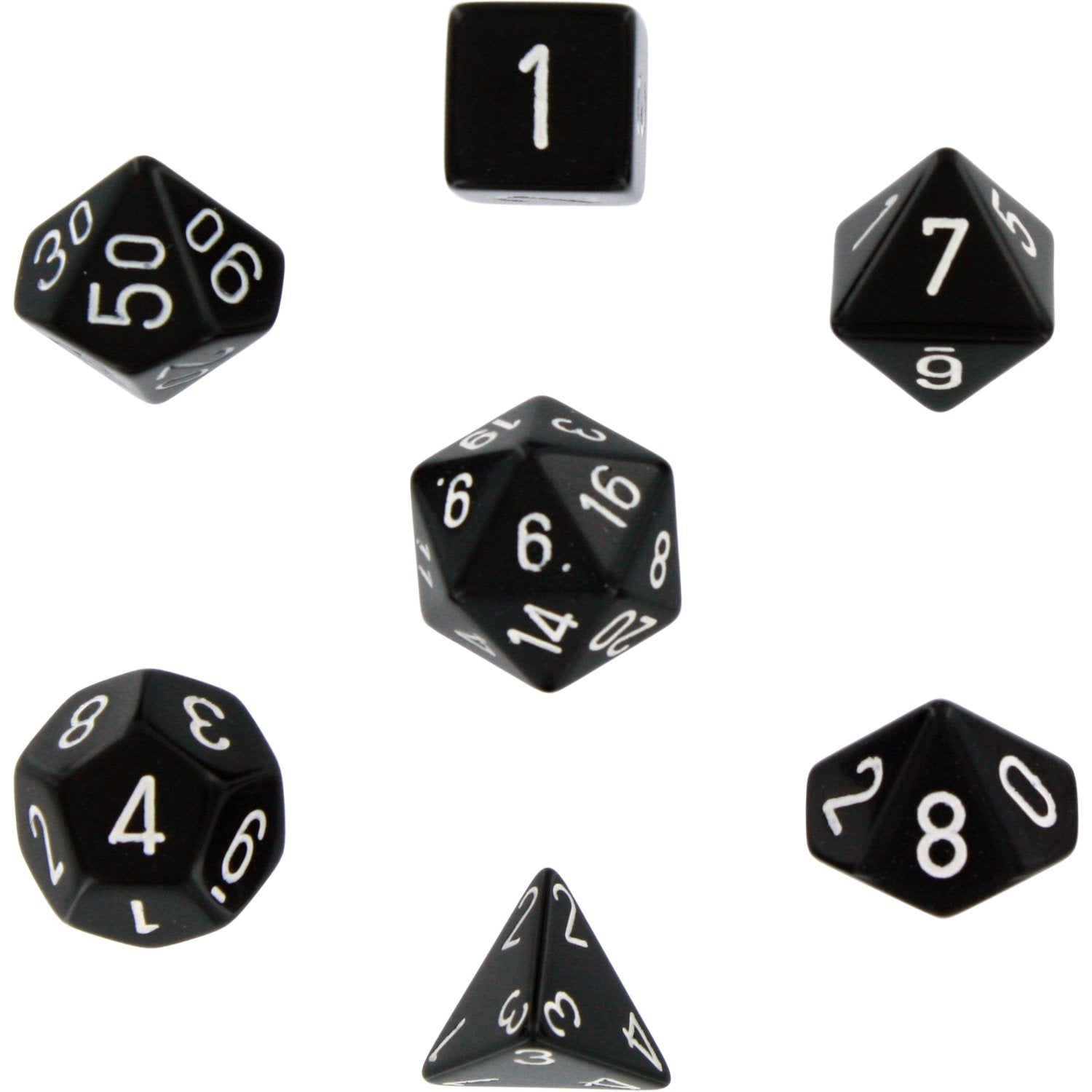 Chessex Opaque Polyhedral 7 - Die Sets - Black w/white - 850365002160 - CrystalLotus.eu