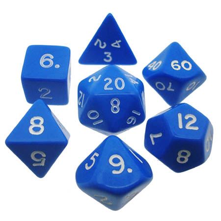 Chessex Opaque Polyhedral 7 - Die Sets - Blue w/white - 601982021276 - CrystalLotus.eu