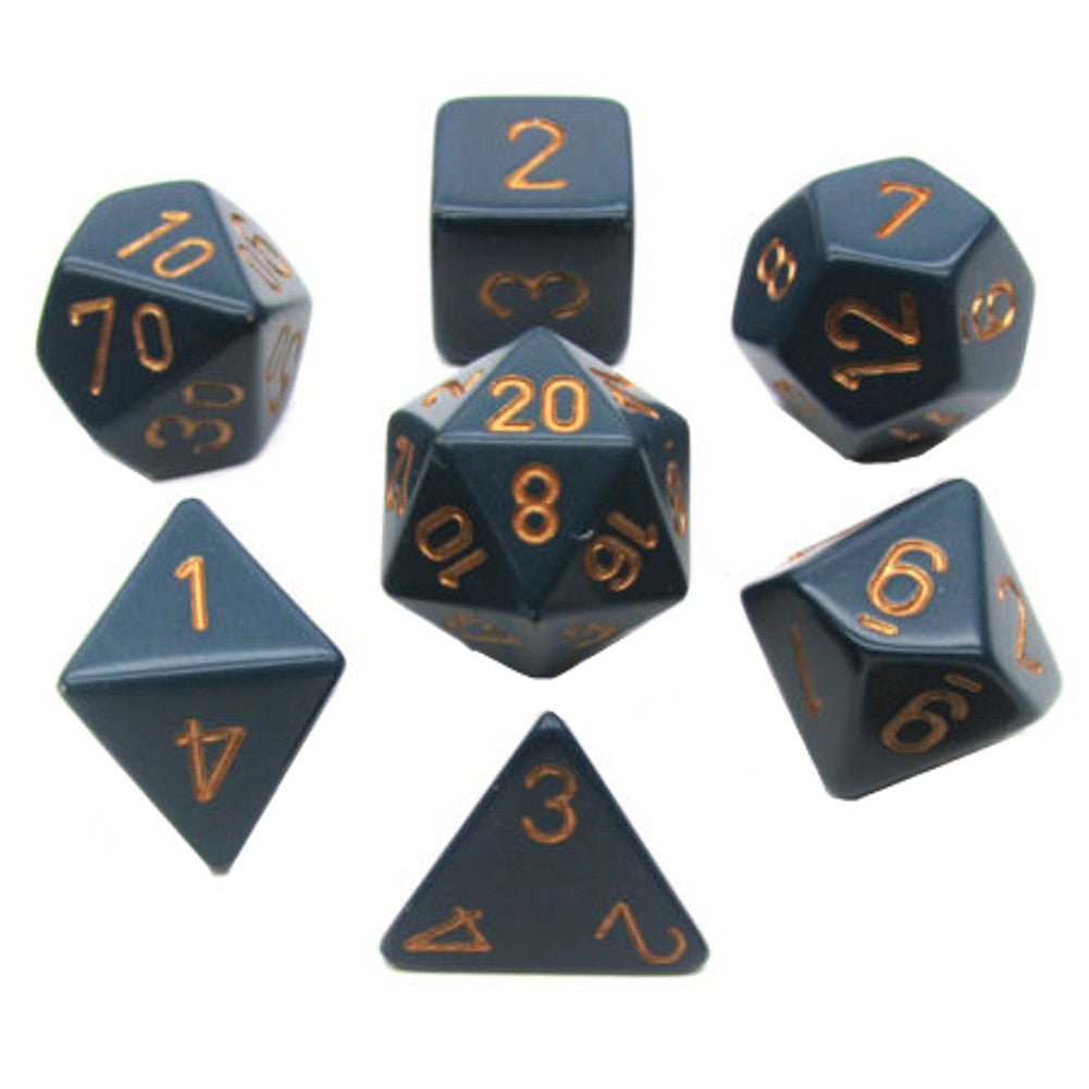 Chessex Opaque Polyhedral 7 - Die Sets - Dusty Blue w/gold - 601982021368 - CrystalLotus.eu