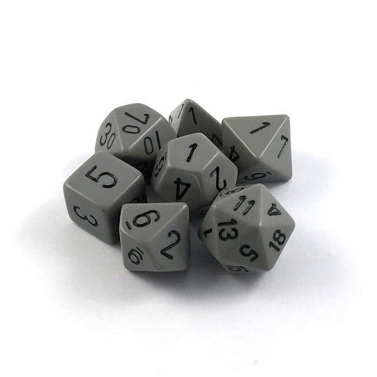 Chessex Opaque Polyhedral 7 - Die Sets - Grey w/black - 601982021306 - CrystalLotus.eu