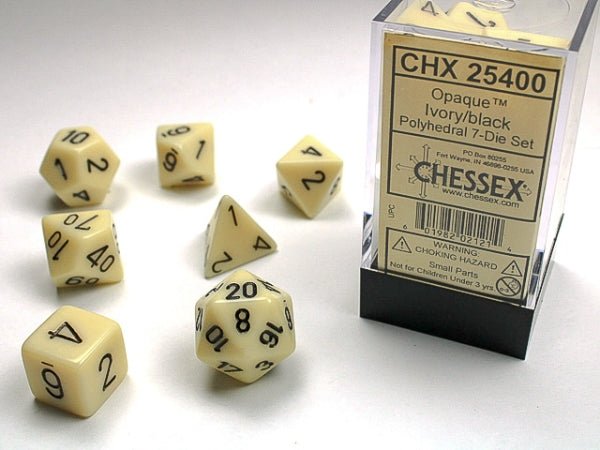 Chessex Opaque Polyhedral 7 - Die Sets - Ivory w/black - 601982021214 - CrystalLotus.eu