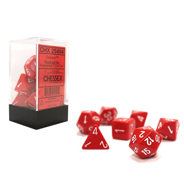 Chessex Opaque Polyhedral 7 - Die Sets - Red w/white - 601982021252 - CrystalLotus.eu