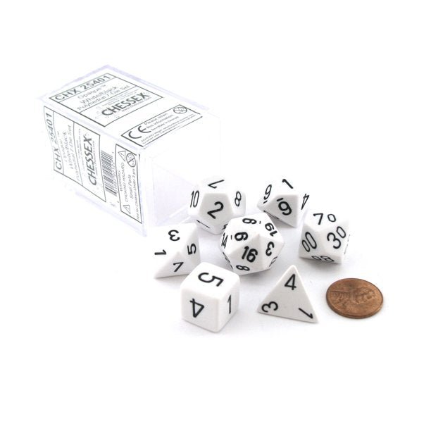 Chessex Opaque Polyhedral 7 - Die Sets - White w/black - 601982021221 - CrystalLotus.eu