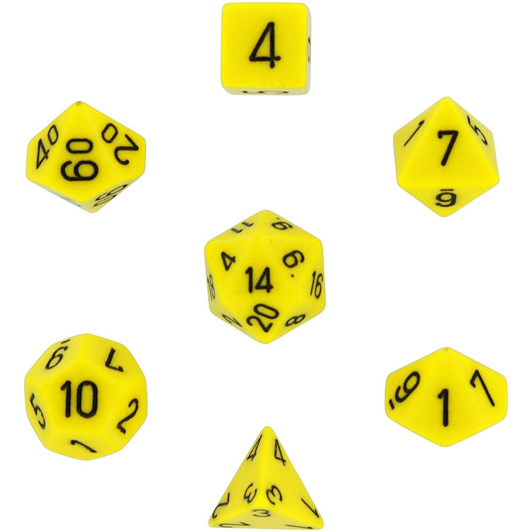 Chessex Opaque Polyhedral 7 - Die Sets - Yellow w/black - 601982021238 - CrystalLotus.eu