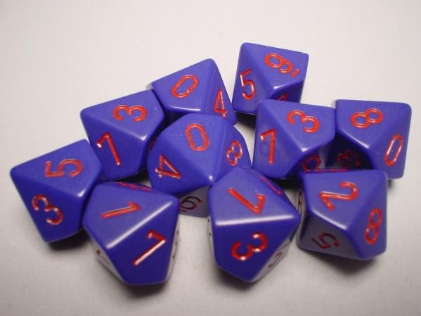 Chessex Opaque Polyhedral Bag of 10 Blank 10 - sided dice Purple/Red (CHX26217) - 26217 - CrystalLotus.eu