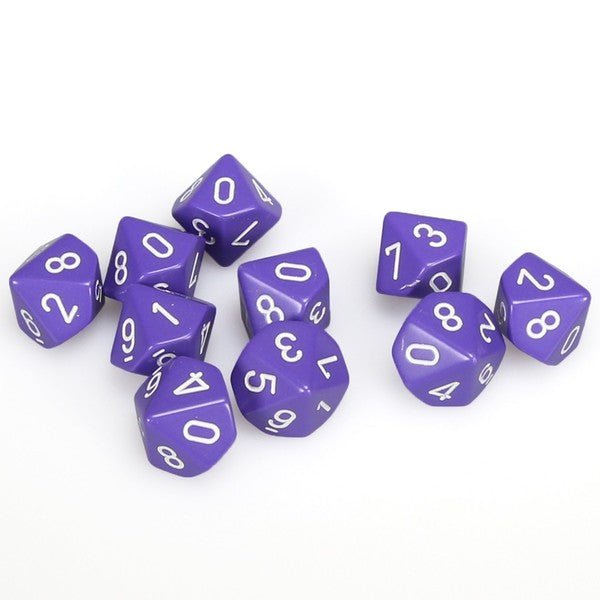 Chessex Opaque Polyhedral Ten d10 Set - Purple/white - 601982022440 - CrystalLotus.eu