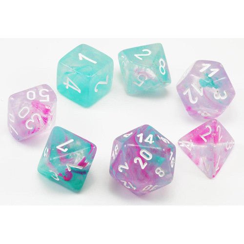 Chessex Polyhedral 7 - Die Set: Nebula: Wisteria/White Luminary - 601982032166 - CrystalLotus.eu