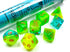 Chessex Polyhedral 7 - Die Set: Plasma Green - Teal/Orange Luminary - 601982036355 - CrystalLotus.eu