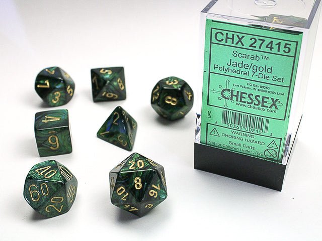 Chessex Scarab 7 - Die Set - Jade w/gold - 850365002153 - CrystalLotus.eu