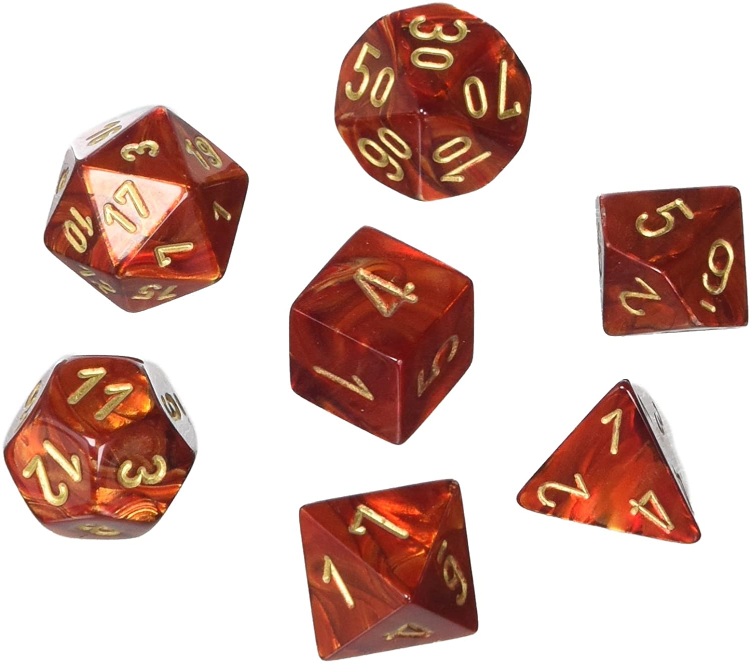 Chessex Scarab 7 - Die Set - Scarlet w/gold - 601982024598 - CrystalLotus.eu