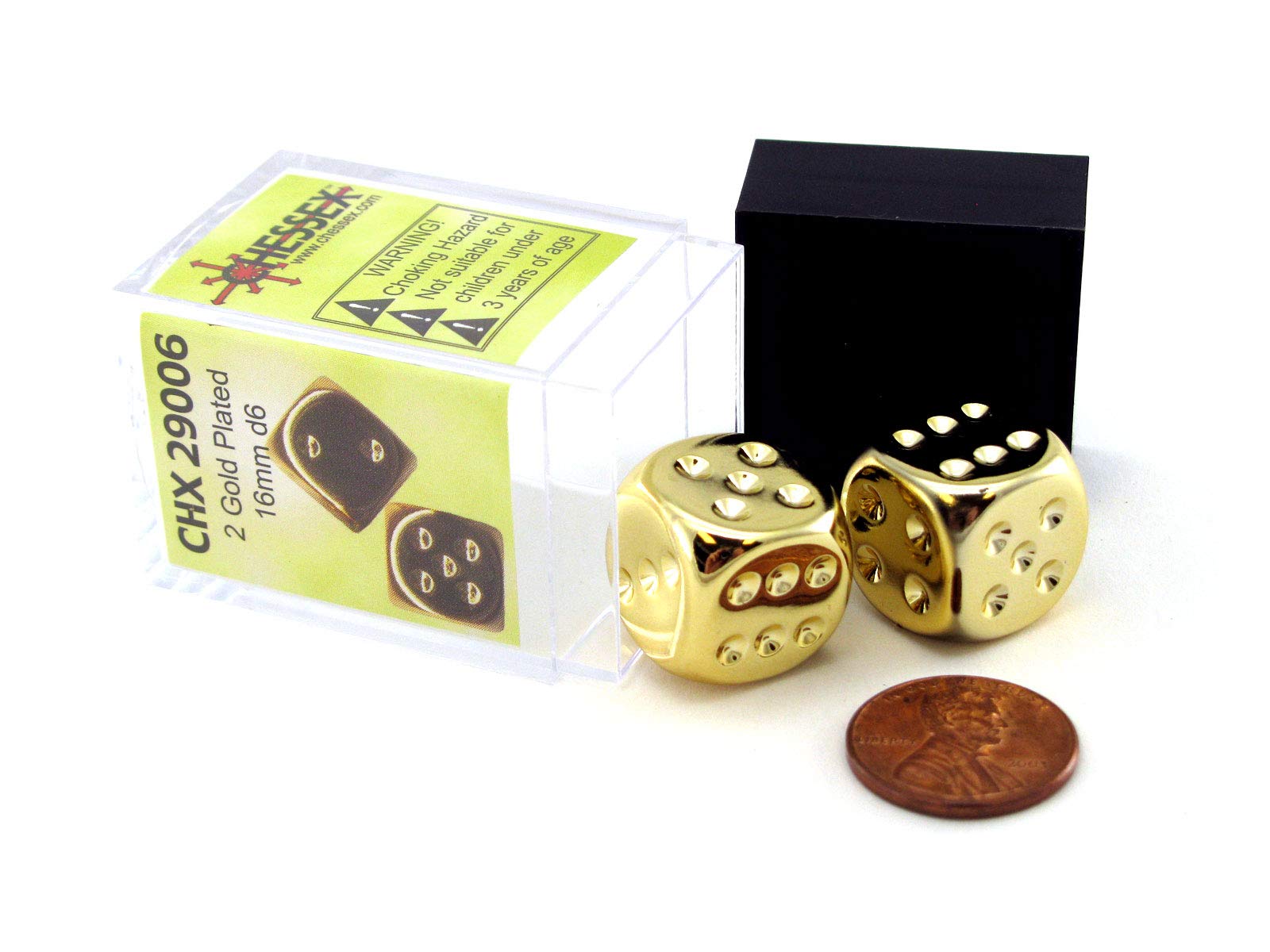 Chessex Specialty Dice Sets - Gold - Plated Metallic 16mm d6 with pips Pair (2) - 40484 - CrystalLotus.eu