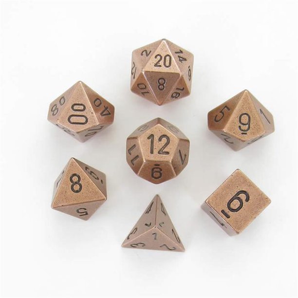 Chessex Specialty Dice Sets - Solid Metal Copper Colour Poly 7 die set - 601982009526 - CrystalLotus.eu