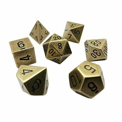 Chessex Specialty Dice Sets - Solid Metal Old Brass Colour Poly 7 die set - 601982009540 - CrystalLotus.eu