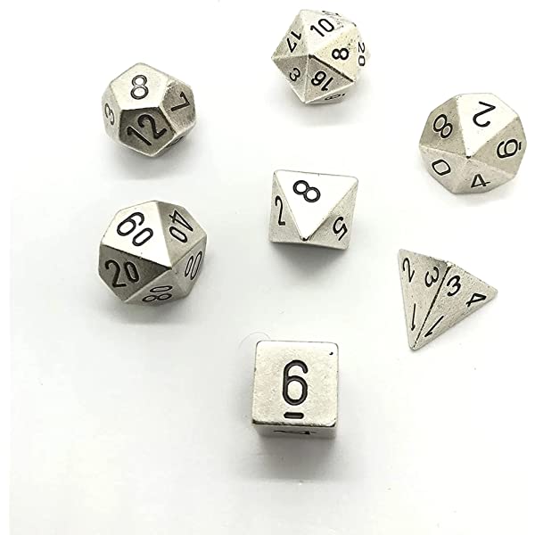 Chessex Specialty Dice Sets - Solid Metal Silver Colour Poly 7 die set - 601982009557 - CrystalLotus.eu