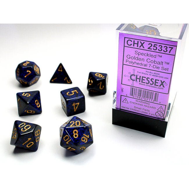 Chessex Speckled Polyhedral 7 - Die Set - Golden Cobalt - 601982021139 - CrystalLotus.eu