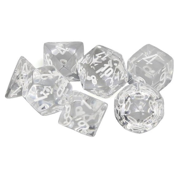 Chessex Translucent Polyhedral 7 - Die Set - Clear/white - 601982009892 - CrystalLotus.eu