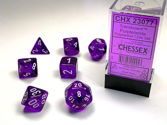 Chessex Translucent Polyhedral 7 - Die Set - Purple/white - 601982009953 - CrystalLotus.eu