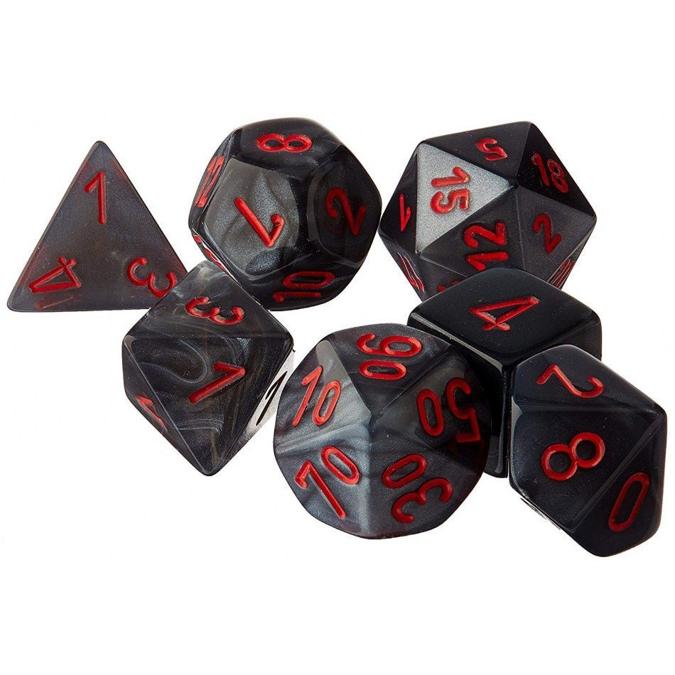 Chessex Velvet 7 - Die Set - Black w/red - 601982024949 - CrystalLotus.eu