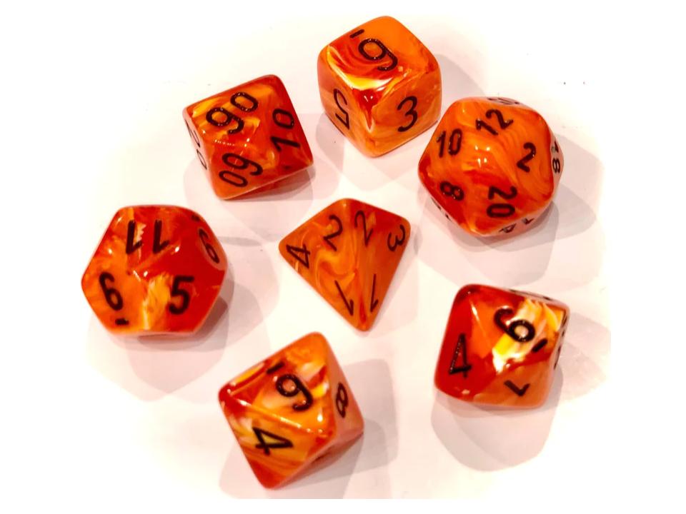 Chessex Vortex 7 - Die Set - Orange w/black - 601982024734 - CrystalLotus.eu