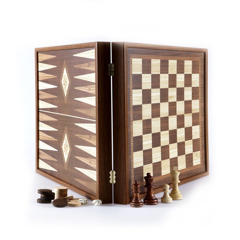 Classic Style 2 - in - 1 Combo Game Set - Chess &amp; Backgammon in Walnut Case Large 41 x 41 cm (by Manopoulos) - 5200430706427 - Crystal Lotus