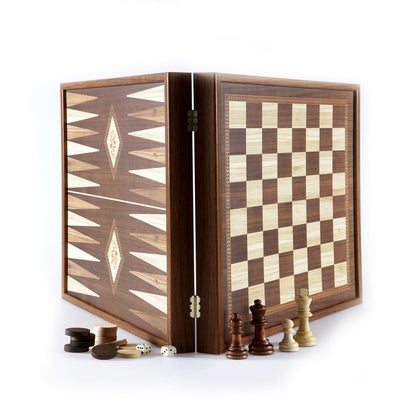 Classic Style 2 - in - 1 Combo Game Set - Chess &amp; Backgammon in Walnut Case Large 41 x 41 cm (by Manopoulos) - 5200430706427 - Crystal Lotus