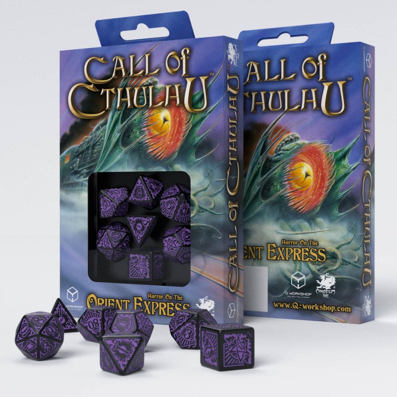 COC Horror on the Orient Express Black &amp; purple Dice Set (7) - 5907699492824 - CrystalLotus.eu