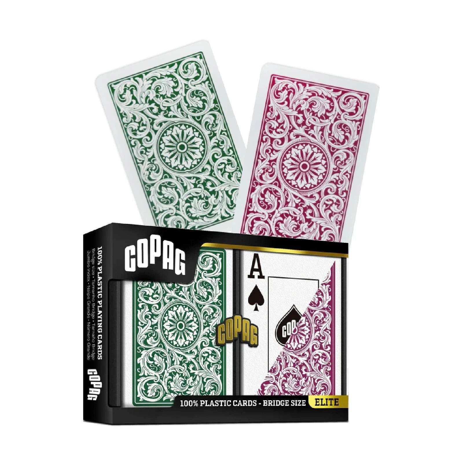 Copag - Elite Bridge Size Regular Index Playing Cards Double Deck (Green &amp; Burgundy) - X002201XTJ - Crystal Lotus