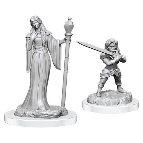 Critical Role Unpainted Miniatures: Human Wizard Female &amp; Halfling Holy Warrior Female - 634482905500 - CrystalLotus.eu