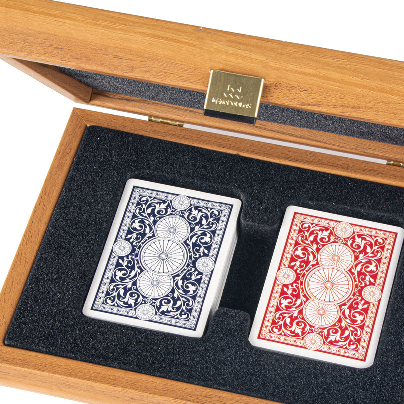 Luxury Plastic-Coated Playing Cards in Walnut Wooden Case 24 x 17cm (by Manopoulos) (CXL30)